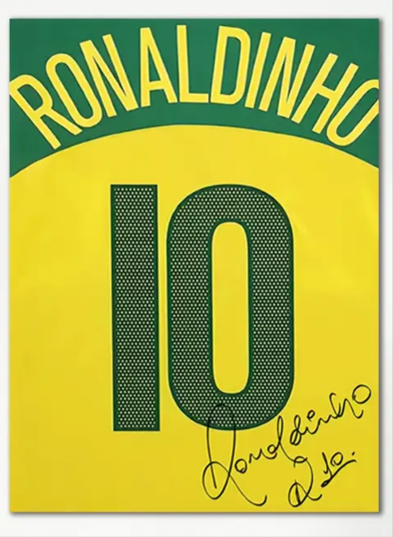 Gesigneerde Ronaldinho (Brazilië) wanddecoratie 🇧🇷🖼️ 30x40CM