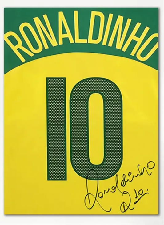 Gesigneerde Ronaldinho (Brazilië) wanddecoratie 🇧🇷🖼️ 30x40CM